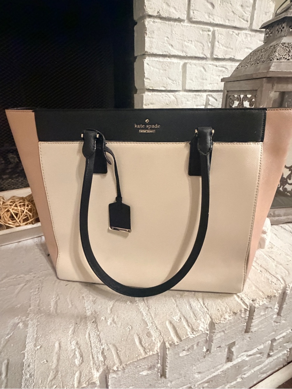 kate spade Colorblock Leather Tote - Cream, Black & Blush